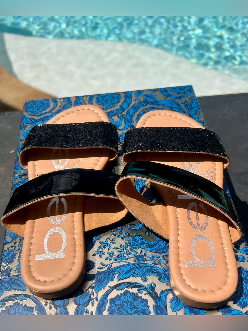 Bebe Girls two-strap flat sandals for girls. Size 12